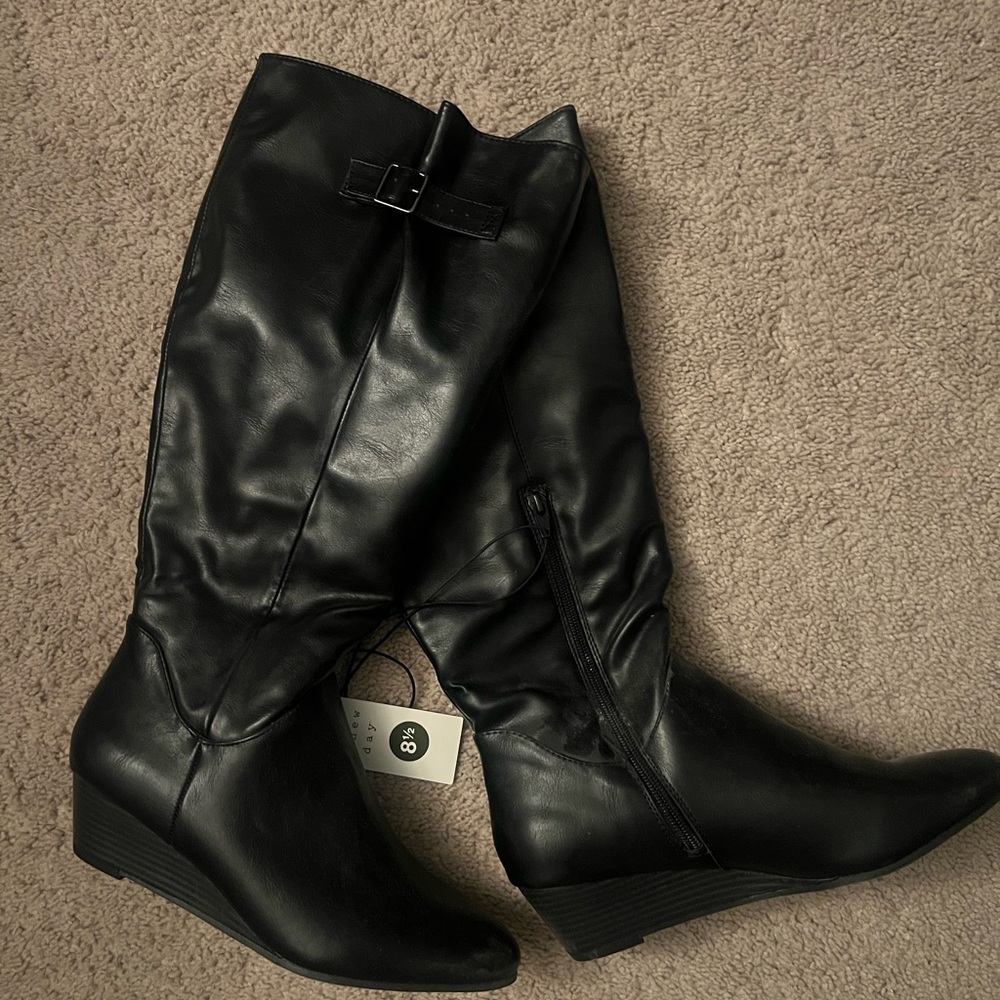a new day Black Wedge Heeled Boots